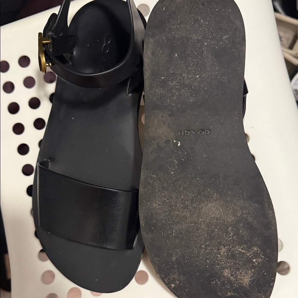 Coach Black Leather Sandals with Gold Accents - Picture 5 of 5